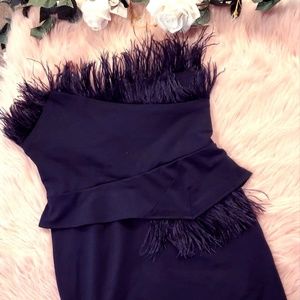 C. Luce Black feather mini cocktail dress SZ M
